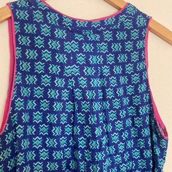 Maeve Anthropologie rayon tank blouse v neck button dwn sz 10 blue print w/ pink - Picture 6 of 7